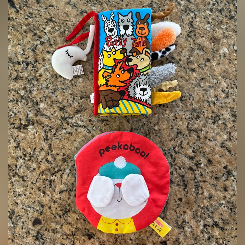 2 Soft Cloth Baby/Toddler Books, Puppy Tails and Peekaboo!